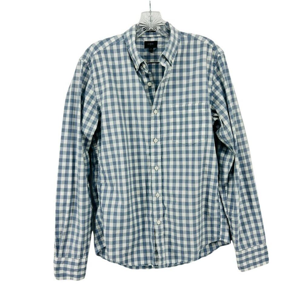 J Crew Blue White Check Slim Button Front Long Sleeve Shirt Mens Medium